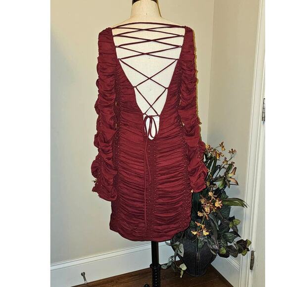 New FREE PEOPLE Western Romance Long Sleeve Mini Dress  $448 X-SMALL Red - Picture 6 of 6